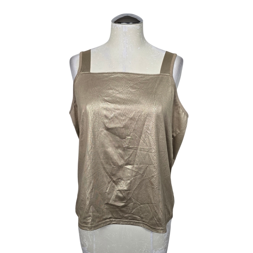 New Directions Metallic Gold Square Neck Tank Top XL